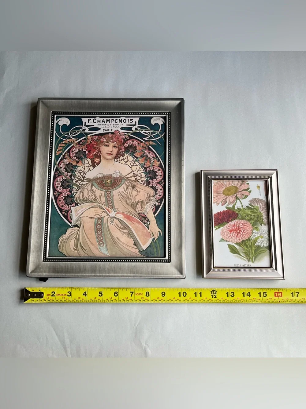 Vintage Metal Silvertone Picture Photo Frames w/ Fine Art Prints-Set of 2